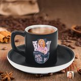 Bk Gift Kişiye Özel Kadın Karikatürlü Siyah Renk Türk Kahvesi FINCANI-101, Arkadaşa Hediye, Aileye Hediye, Yıl Dönümü Hediyesi