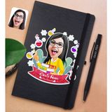 Bk Gift Kişiye Özel Kadın Kimya Öğretmeni Karikatürlü Siyah Defter ve Metal Versatil Kalem(0,7 Kurşun) Hediye Seti-1
