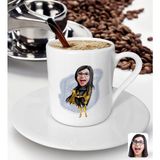 Bk Gift Kişiye Özel Kadın Süper Kahraman Karikatürlü Türk Kahvesi Fincanı-3 - Beyaz