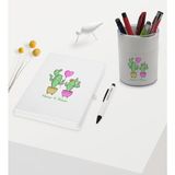 Bk Gift Kişiye Özel Kaktüs Tasarımlı Beyaz Defter Kalem ve Kalemlik Hediye Seti - Model 12
