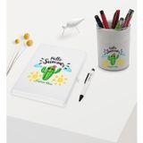 Bk Gift Kişiye Özel Kaktüs Tasarımlı Beyaz Defter Kalem ve Kalemlik Hediye Seti - Model 8
