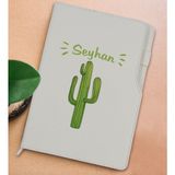 Bk Gift Kişiye Özel Kaktüs Tasarımlı Beyaz Termo Deri Not Defteri 15X21CM-1 - Renkli