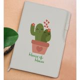 Bk Gift Kişiye Özel Kaktüs Tasarımlı Beyaz Termo Deri Not Defteri 15X21CM-11 - Renkli