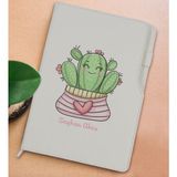 Bk Gift Kişiye Özel Kaktüs Tasarımlı Beyaz Termo Deri Not Defteri 15X21CM-2 - Renkli