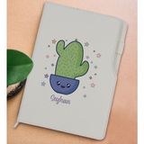 Bk Gift Kişiye Özel Kaktüs Tasarımlı Beyaz Termo Deri Not Defteri 15X21CM-4 - Renkli
