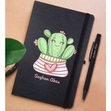 Bk Gift Kişiye Özel Kaktüs Tasarımlı Siyah Defter ve Metal Versatil Kalem(0,7 Kurşun) Hediye Seti-2