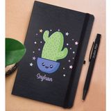 Bk Gift Kişiye Özel Kaktüs Tasarımlı Siyah Defter ve Metal Versatil Kalem(0,7 Kurşun) Hediye Seti-4