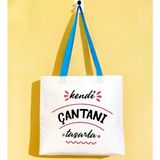 Bk Gift Kişiye Özel Kendin Tasarla Turkuaz Kulp Gabardin Bez Çanta 40X35CM, Alışveriş Çantası, Plaj Çantası, Baskılı Omuz Çantası - 40 x 35 cm