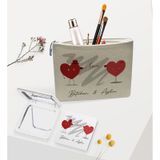 BK Gift Kişiye Özel Keten Makyaj Çantası ve Ayna Seti, Sevgiliye Hediye, Sevgililer Günü Hediyesi, Doğum Günü Hediyesi-6