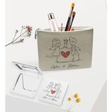 BK Gift Kişiye Özel Keten Makyaj Çantası ve Ayna Seti, Sevgiliye Hediye, Sevgililer Günü Hediyesi, Doğum Günü Hediyesi