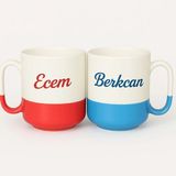 Bk Gift Kişiye Özel Kırmızı ve Mavi Taraftar Isimli Ikili Kupa Bardak-1, Taraftar Hediyesi, Arkadaşa Hediyesi - Renk - Renkli