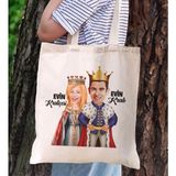 Bk Gift Kişiye Özel Kral Kraliçe Karikatürlü Kanvas Bez Plaj Çantası Baskılı Omuz Çantası-1, Alışveriş Çantası, Arkadaşa Hediye