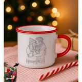 Bk Gift Kişiye Özel Line Art Çizimli Kırmızı Emaye Kupa Bardak -1, Arkadaşa Hediye, Sevgiliye Hediye