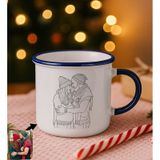 Bk Gift Kişiye Özel Line Art Çizimli Lacivert Emaye Kupa Bardak -1, Arkadaşa Hediye, Sevgiliye Hediye