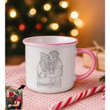 Bk Gift Kişiye Özel Line Art Çizimli Pembe Emaye Kupa Bardak -1, Arkadaşa Hediye, Sevgiliye Hediye