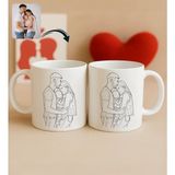 Bk Gift Kişiye Özel Line Art Tasarımlı 2'li Beyaz Kupa Bardak-1, Arkadaşa Hediye, Sevgiliye Hediye, Eşe Hediye
