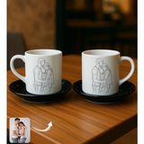 Bk Gift Kişiye Özel Line Art Tasarımlı 2'li Siyah Tabaklı Türk Kahvesi Fincanı-1