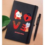 Bk Gift Kişiye Özel Love Tasarımlı Siyah Defter ve Metal Versatil Kalem(0,7 Kurşun) Hediye Seti-1