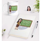 Bk Gift Kişiye Özel Öğretmen Karikatürlü Beyaz Defter Kalem Kupa Seti - 1