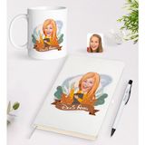 Bk Gift Kişiye Özel Öğretmen Karikatürlü Beyaz Defter Kalem Kupa Seti - 2