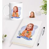 Bk Gift Kişiye Özel Öğretmen Karikatürlü Beyaz Defter Kalem Kupa Seti - 4