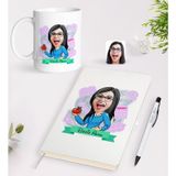 Bk Gift Kişiye Özel Öğretmen Karikatürlü Beyaz Defter Kalem Kupa Seti - 5