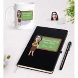 Bk Gift Kişiye Özel Öğretmen Karikatürlü Siyah Defter Kalem Kupa Seti - 1