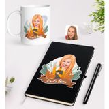 Bk Gift Kişiye Özel Öğretmen Karikatürlü Siyah Defter Kalem Kupa Seti - 2
