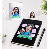 Bk Gift Kişiye Özel Öğretmen Karikatürlü Siyah Defter Kalem Kupa Seti - 5