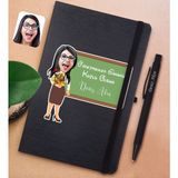 Bk Gift Kişiye Özel Öğretmen Karikatürlü Siyah Defter ve Metal Versatil Kalem(0,7 Kurşun) Hediye Seti-1