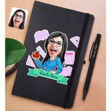 Bk Gift Kişiye Özel Öğretmen Karikatürlü Siyah Defter ve Metal Versatil Kalem(0,7 Kurşun) Hediye Seti-5