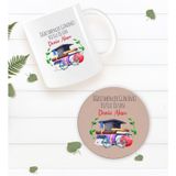 Bk Gift Kişiye Özel Öğretmenler Günü Beyaz Kupa Bardak Ve Yuvarlak Ahşap Bardak Altlığı Hediye Seti -3
