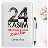 Bk Gift Kişiye Özel Öğretmenler Günü Tasarımlı 2024 Beyaz Deri Ajanda ve Kalem Hediye Seti - 10