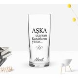 BK Gift Kişiye Özel Renkli Baskılı Aşka Uçarsan Tasarımlı Rakı Bardağı-1