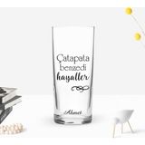 BK Gift Kişiye Özel Renkli Baskılı Çatapata Benzedi Hayaller Tasarımlı Rakı Bardağı-1