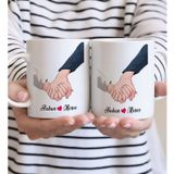 Bk Gift Kişiye Özel Sevgili El Ele Tasarımlı Ikili Beyaz Kupa Bardak-5, Sevgililer Günü, Sevgiliye Hediye