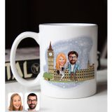 Bk Gift Kişiye Özel Sevgililer Big Ben Karikatürlü Beyaz Kupa Bardak-1