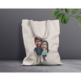 Bk Gift Kişiye Özel Sevgililer Karikatürlü Kanvas Bez Çanta, Baskılı Omuz Çantası, Alışveriş Çantası, Plaj Çantası, Sevgiliye Hediye-1 - Desenli