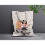 Bk Gift Kişiye Özel Sevgililer Karikatürlü Kanvas Bez Çanta, Baskılı Omuz Çantası, Alışveriş Çantası, Plaj Çantası, Sevgiliye Hediye-11 - Desenli