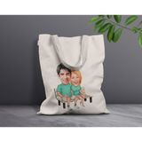Bk Gift Kişiye Özel Sevgililer Karikatürlü Kanvas Bez Çanta, Baskılı Omuz Çantası, Alışveriş Çantası, Plaj Çantası, Sevgiliye Hediye-12 - Desenli