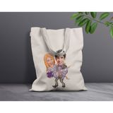 Bk Gift Kişiye Özel Sevgililer Karikatürlü Kanvas Bez Çanta, Baskılı Omuz Çantası, Alışveriş Çantası, Plaj Çantası, Sevgiliye Hediye-13 - Desenli