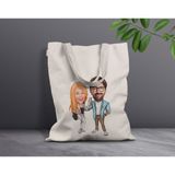 Bk Gift Kişiye Özel Sevgililer Karikatürlü Kanvas Bez Çanta, Baskılı Omuz Çantası, Alışveriş Çantası, Plaj Çantası, Sevgiliye Hediye-17 - Desenli