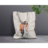 Bk Gift Kişiye Özel Sevgililer Karikatürlü Kanvas Bez Çanta, Baskılı Omuz Çantası, Alışveriş Çantası, Plaj Çantası, Sevgiliye Hediye-2 - Desenli