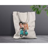 Bk Gift Kişiye Özel Sevgililer Karikatürlü Kanvas Bez Çanta, Baskılı Omuz Çantası, Alışveriş Çantası, Plaj Çantası, Sevgiliye Hediye-22 - Desenli
