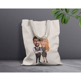 Bk Gift Kişiye Özel Sevgililer Karikatürlü Kanvas Bez Çanta, Baskılı Omuz Çantası, Alışveriş Çantası, Plaj Çantası, Sevgiliye Hediye-23 - Desenli