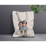 Bk Gift Kişiye Özel Sevgililer Karikatürlü Kanvas Bez Çanta, Baskılı Omuz Çantası, Alışveriş Çantası, Plaj Çantası, Sevgiliye Hediye-24 - Desenli