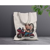 Bk Gift Kişiye Özel Sevgililer Karikatürlü Kanvas Bez Çanta, Baskılı Omuz Çantası, Alışveriş Çantası, Plaj Çantası, Sevgiliye Hediye-25 - Desenli
