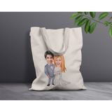 Bk Gift Kişiye Özel Sevgililer Karikatürlü Kanvas Bez Çanta, Baskılı Omuz Çantası, Alışveriş Çantası, Plaj Çantası, Sevgiliye Hediye-26 - Desenli