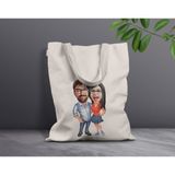 Bk Gift Kişiye Özel Sevgililer Karikatürlü Kanvas Bez Çanta, Baskılı Omuz Çantası, Alışveriş Çantası, Plaj Çantası, Sevgiliye Hediye-27 - Desenli