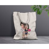 Bk Gift Kişiye Özel Sevgililer Karikatürlü Kanvas Bez Çanta, Baskılı Omuz Çantası, Alışveriş Çantası, Plaj Çantası, Sevgiliye Hediye-29 - Desenli